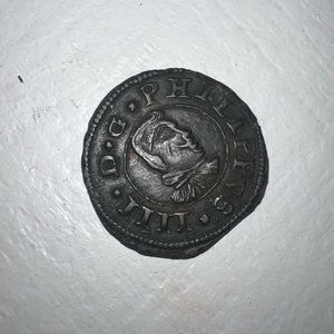 Vintage 1663 SPAIN King Philip IIII Authentic Antique Genuine Spanish Arms Coin
